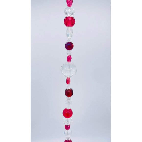 Beaded Suncatcher Clear & Maroon Crystal Prism Hanging Patio Decor Yard Art - Picture 5 of 9